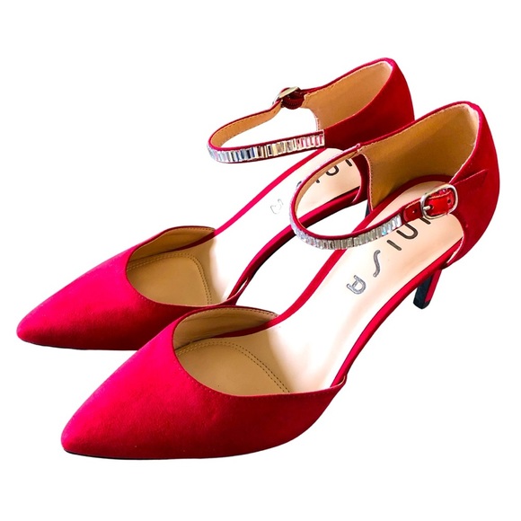 Unisa Shoes - Unisa Red Pointed Toe Heels with Rhinestone Ankle Strap Size 10